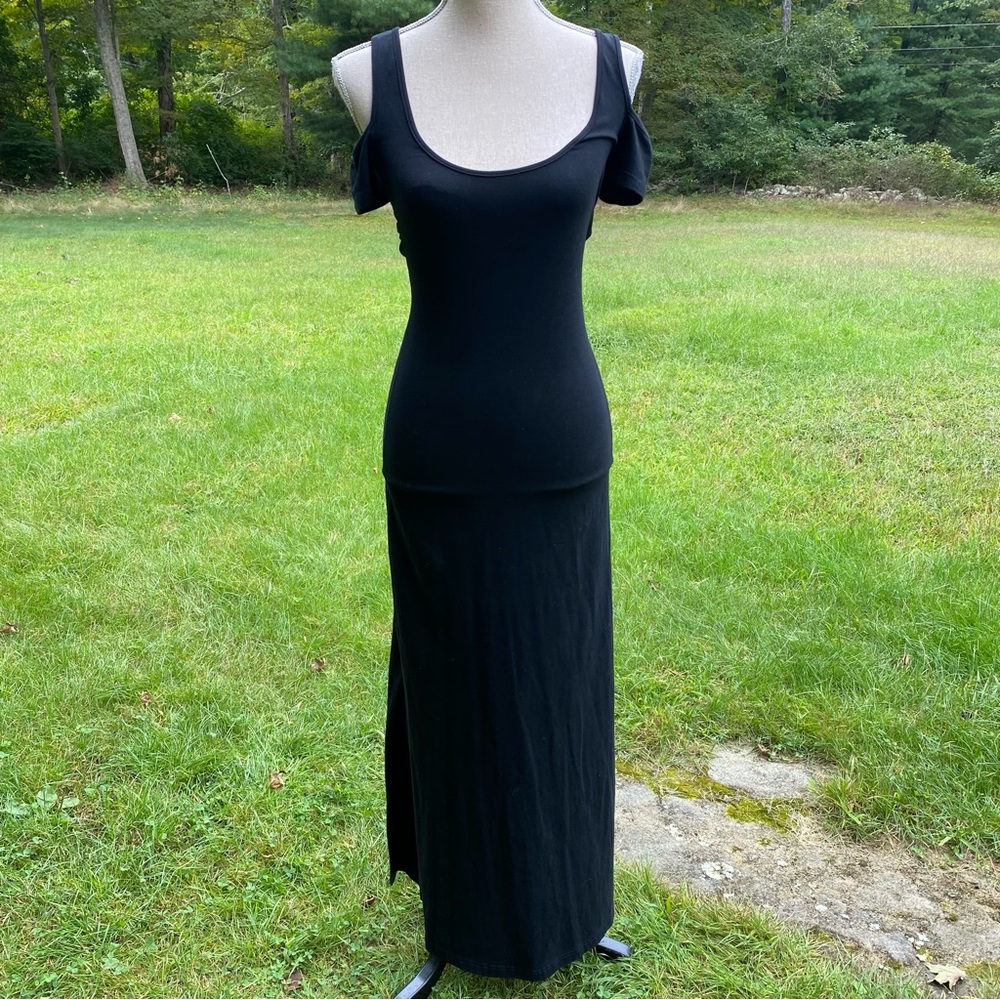 ARDEN B DRESS MAXI BODY CON BLACK STRETCH SCOOP NECK V CUT OUT BACK SIZE S